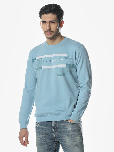 Sky Blue Printed Regular Fit Sweatshirt