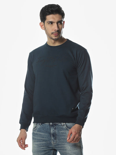 Teal Printed Regular Fit Sweatshirt