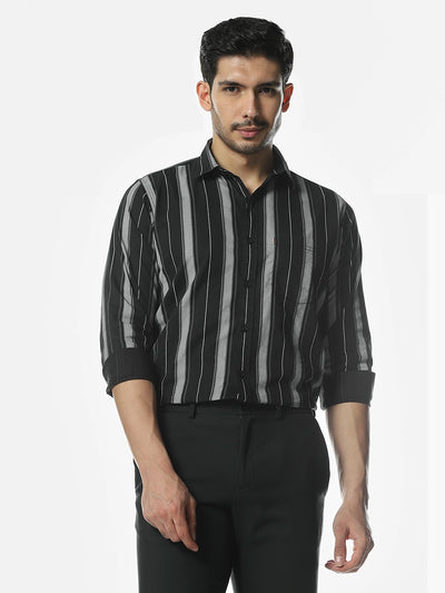 Navy Printed Slim Fit Shirt