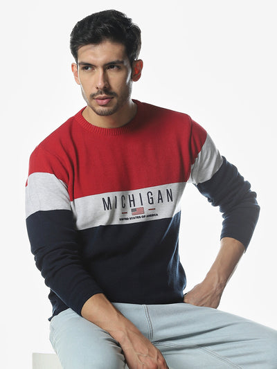 Red/Navy Striped Regular Fit Sweater