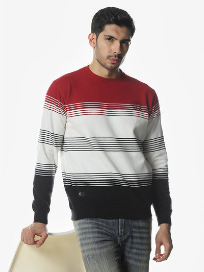 Rust/White Striped Regular Fit Sweatshirt