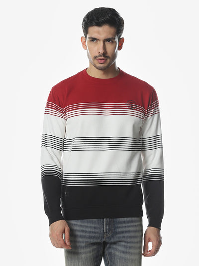Rust/White Striped Regular Fit Sweatshirt