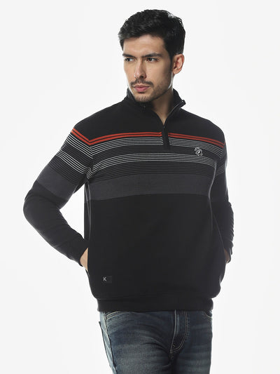 Black/Grey Striped Regular Fit Sweatshirt