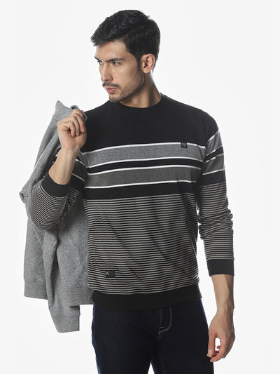 Black/Grey Striped Regular Fit Sweatshirt