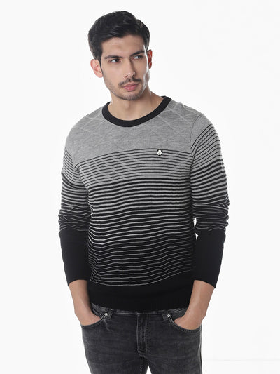 Black Striped Regular Fit Sweater