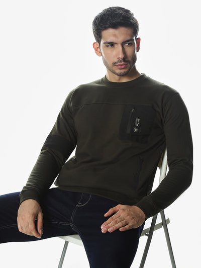 Olive Solid Regular Fit Sweatshirt