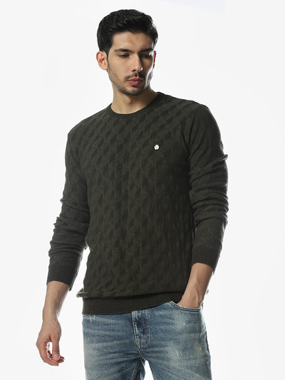 Olive Solid Regular Fit Sweater