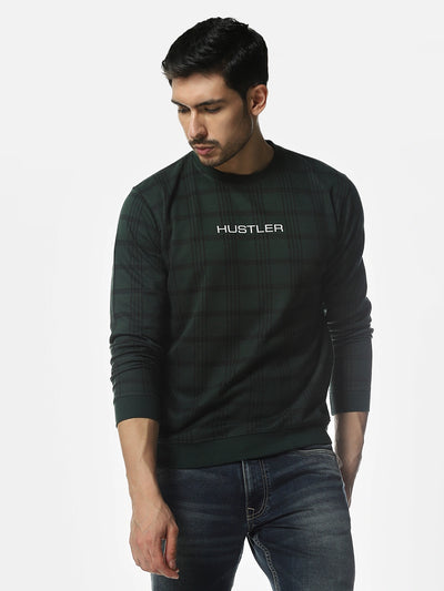 Olive Melange Printed Regular Fit Sweatshirt