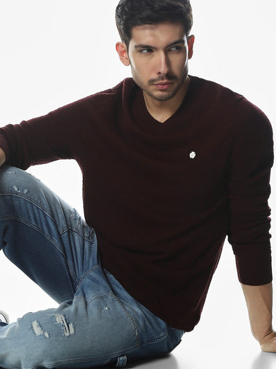 Burgundy Solid Regular Fit Sweater