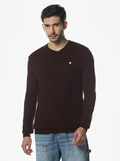 Wine Solid Regular Fit Sweater