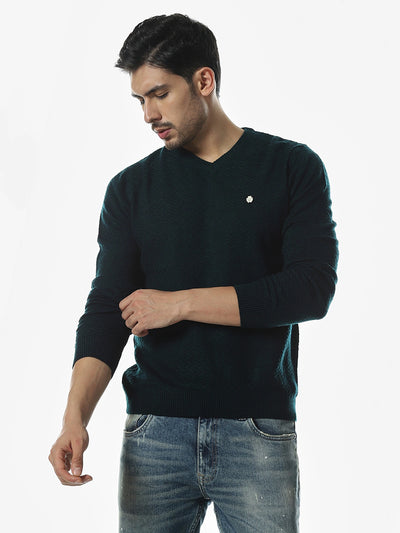 Teal Solid Regular Fit Sweater