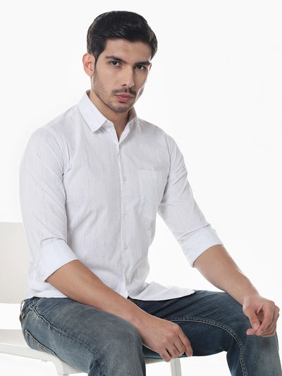White Printed Slim Fit Shirt