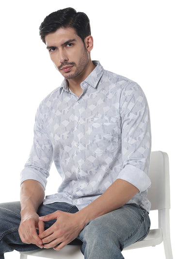 Blue Printed Slim Fit Shirt