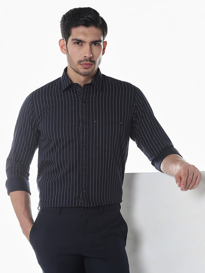 Navy Printed Slim Fit Shirt