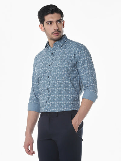 Blue Printed Slim Fit Shirt