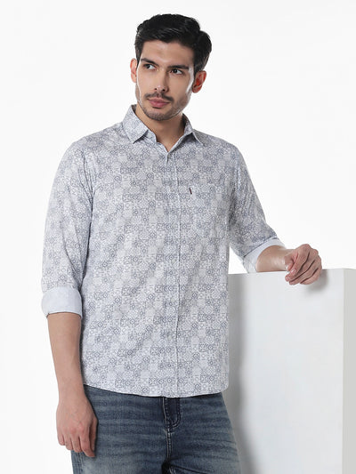 Grey Printed Slim Fit Shirt