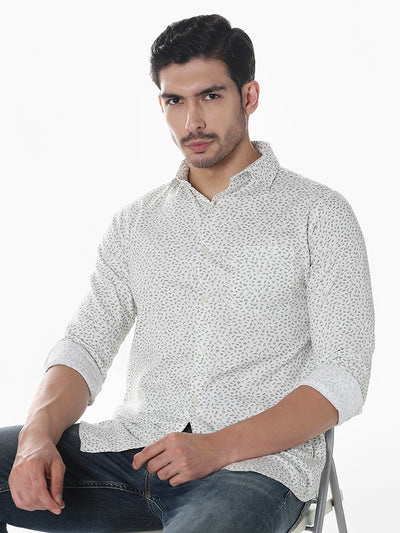 Olive Printed Slim Fit Shirt
