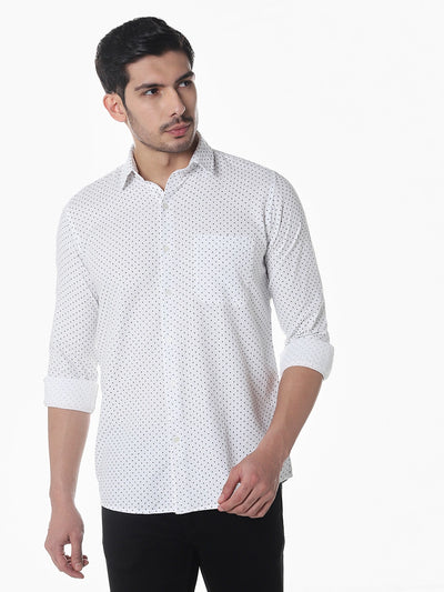 White Printed Slim Fit Shirt