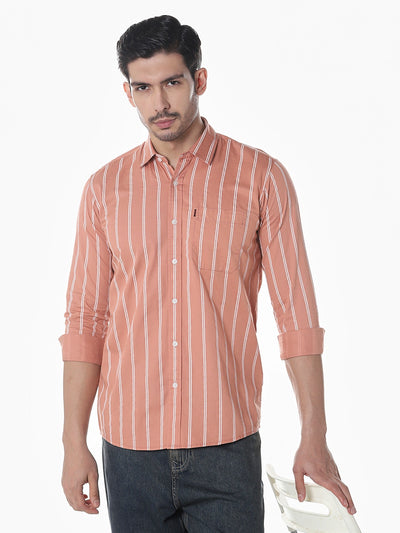 Peach Printed Slim Fit Shirt