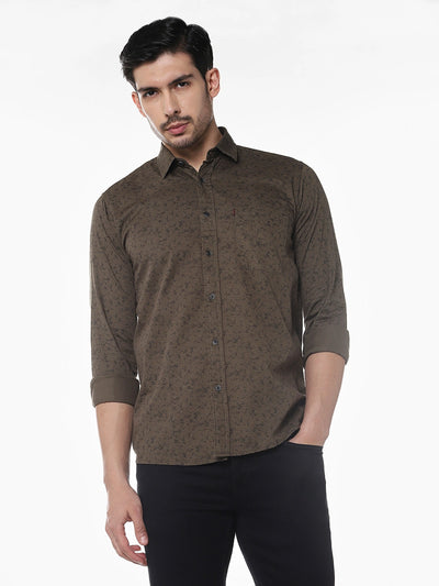 Olive Printed Slim Fit Shirt