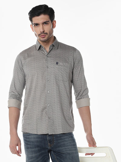 Grey Printed Slim Fit Shirt