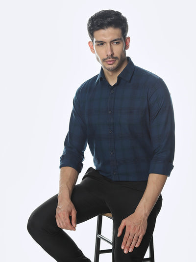 Navy Checked Slim Fit Shirt