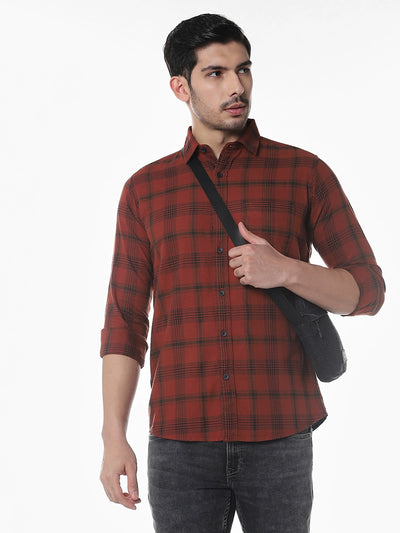 Rust Checked Slim Fit Shirt