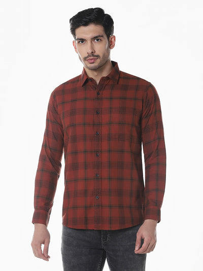 Rust Checked Slim Fit Shirt