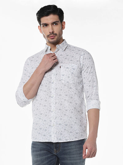 Grey Printed Slim Fit Shirt