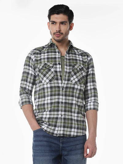 Green Checked Slim Fit Shirt