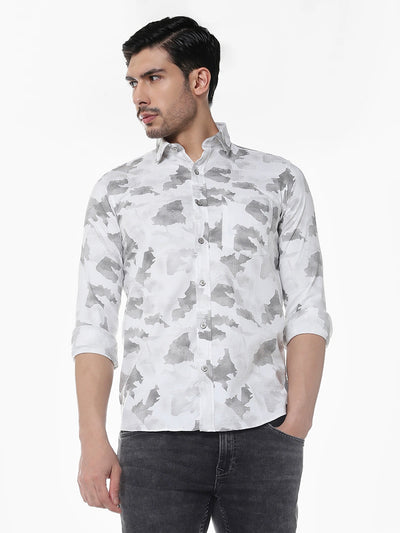 Grey Printed Slim Fit Shirt