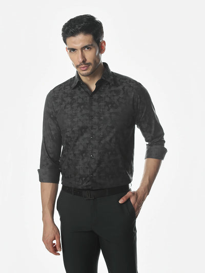 Black Jaquard Slim Fit Shirt