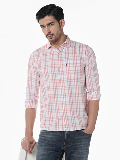 Peach Checked Slim Fit Shirt