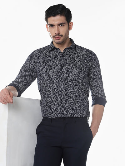 Navy Printed Slim Fit Shirt