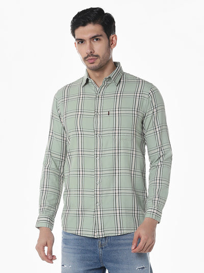 Pista Green Checked Slim Fit Shirt