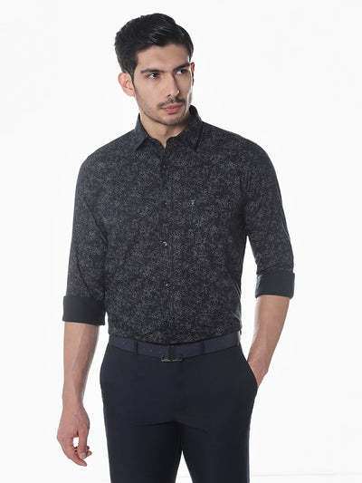 Navy Printed Slim Fit Shirt