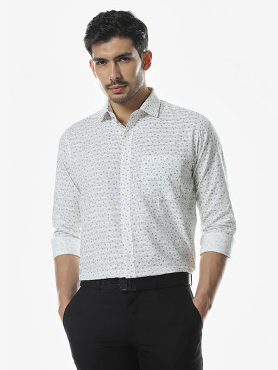 White Printed Slim Fit Shirt