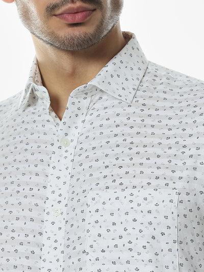 White Printed Slim Fit Shirt