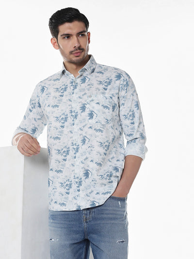 Blue Printed Slim Fit Shirt