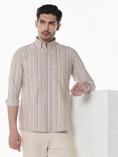 Beige Striped Slim Fit Shirt