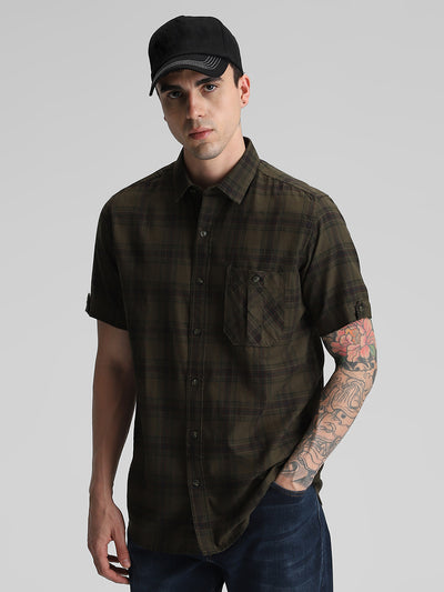 Olive Checks Slim Fit Shirt