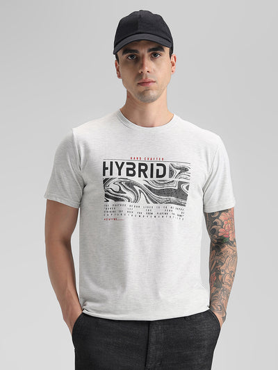 Ecru Melange Printed T-Shirt