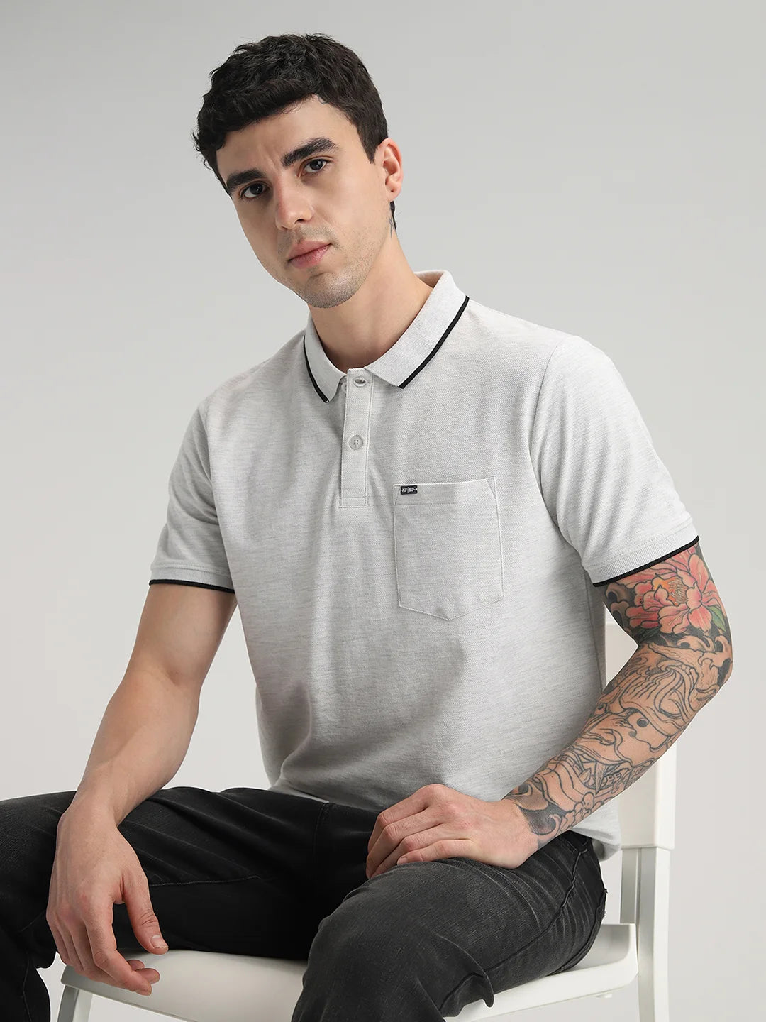 Rise 505 White Melange Polo T-Shirt