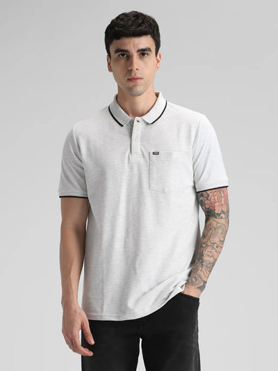 White Melange Solid Polo T-Shirt