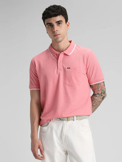 Peach Melange Solid Polo T-Shirt