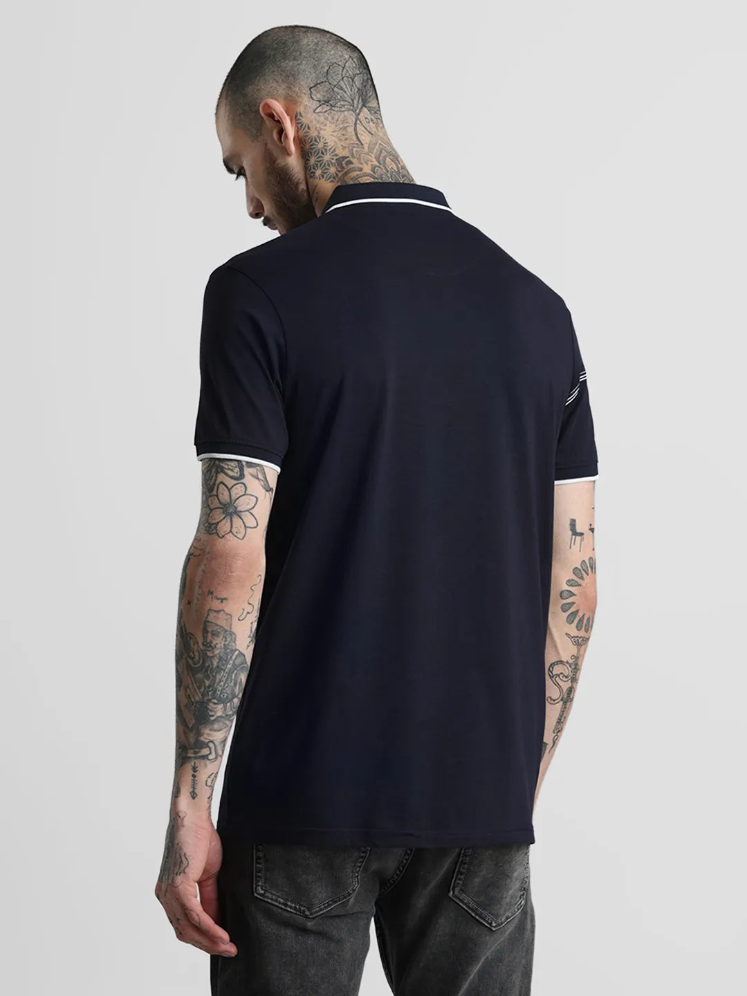 Navy Printed Polo T-Shirt