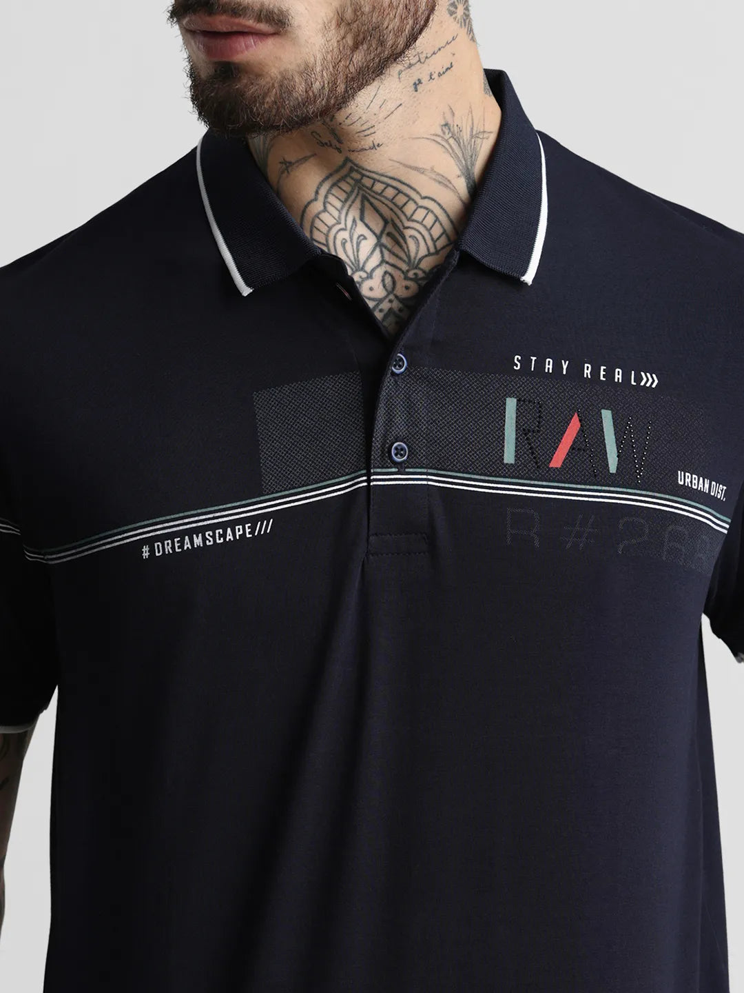 Navy Printed Polo T-Shirt