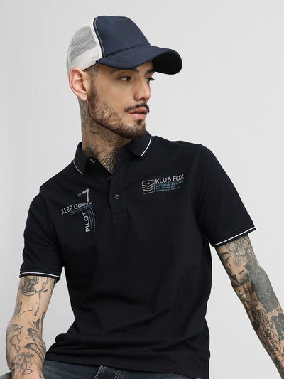 Navy Printed Polo T-Shirt