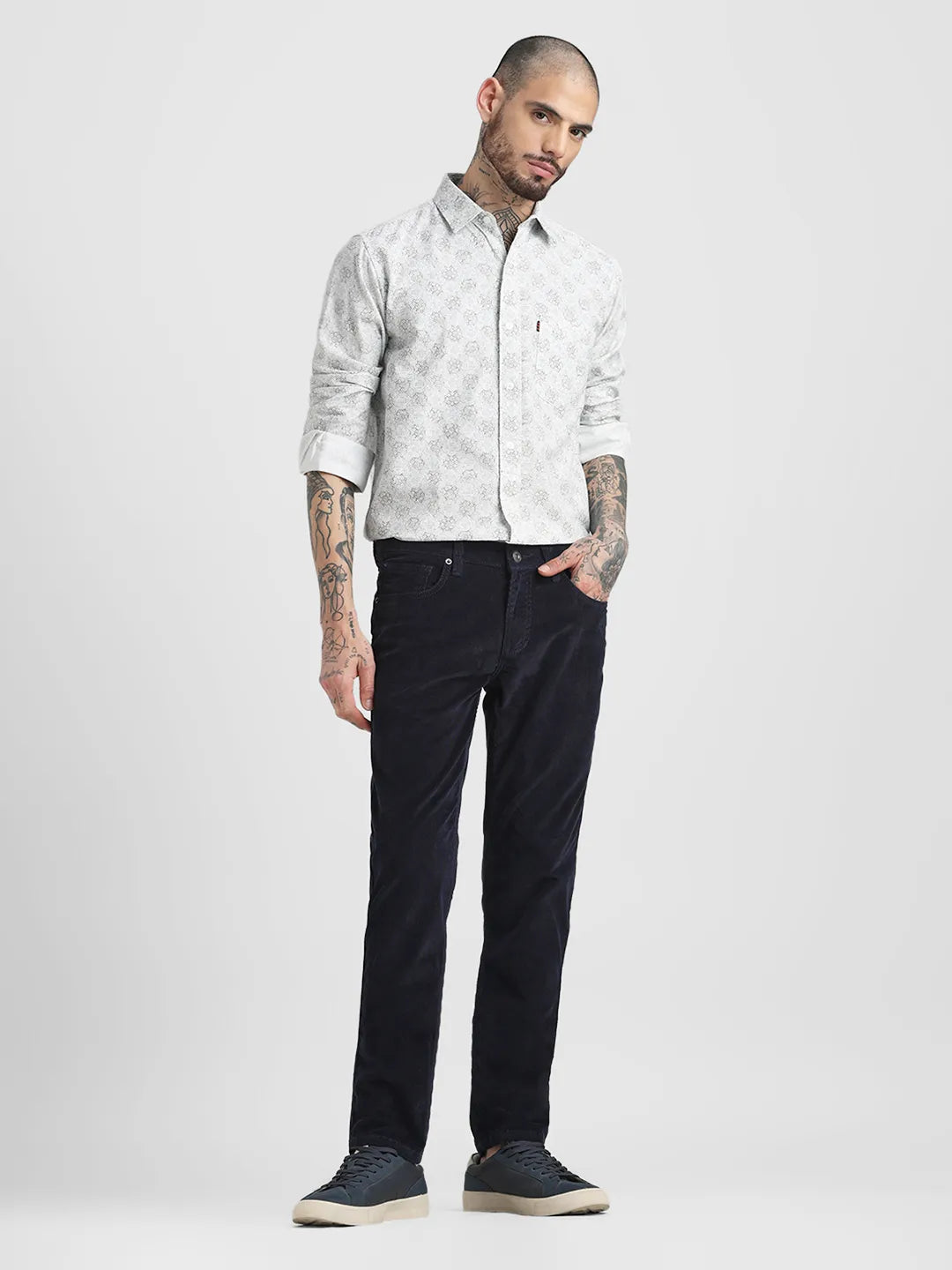 Navy Narrow Fit Corduroy Trouser