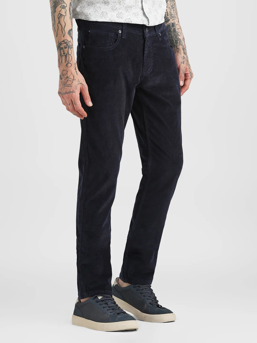 Navy Narrow Fit Corduroy Trouser